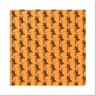 Gecko Tattoo Pattern Beige Posters and Art